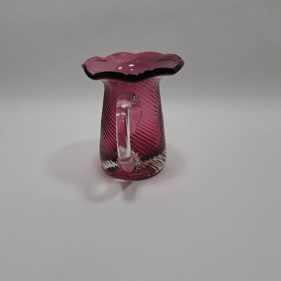 Pilgrim Cranberry Swirl Glass Small Pitcher Applied Handle Vintage - Picture 2 of 12
